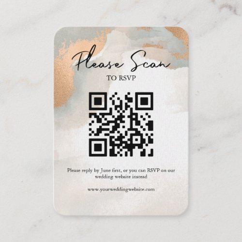 Rose Gold Moody Watercolor Abstract QR Code RSVP Place Card