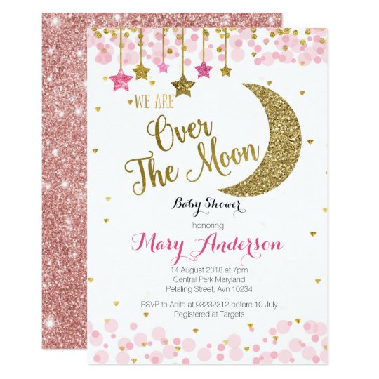 Rose Gold Moon Baby Shower Invitation For Girl Zazzle Com