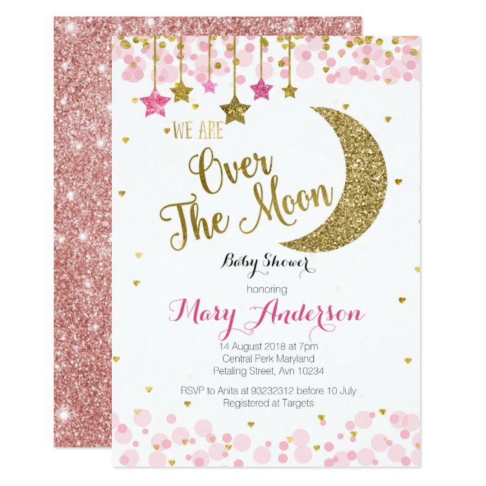 rose gold moon baby shower invitation for girl  zazzle