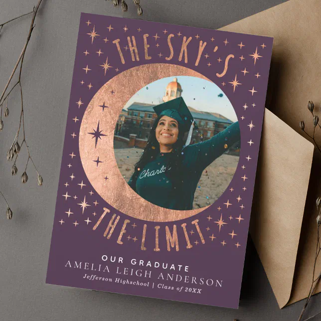 Rose Gold Moon Graduation Photo Announcement Card | Zazzle
