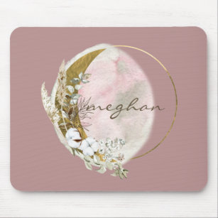 Rose Gold Moon Monogram Name Handwriting  Mouse Pa Mouse Pad