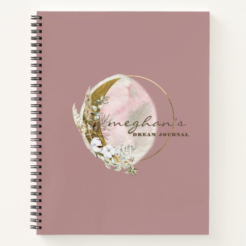 Rose Gold Moon Monogram Name Handwriting Script No Notebook