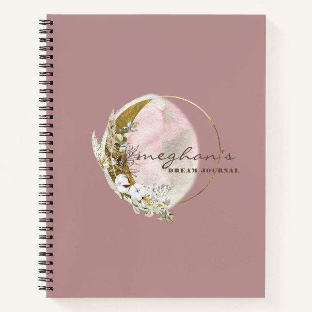 Rose Gold Moon Monogram Name Handwriting Script No Notebook (Front)