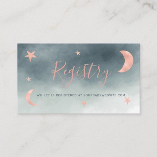 Rose gold moon stars blue registry baby shower enclosure card