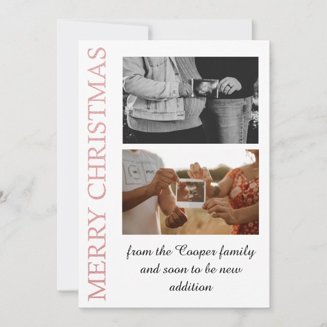 Rose gold, more the merrier baby announcement card (Front)