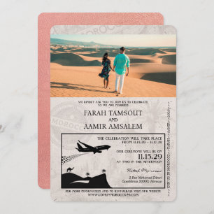 Rose Gold Morocco Passport Wedding Invitation