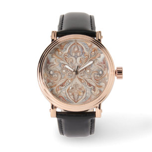 Rose Gold Mosaic Pattern with Pearl Design Art, Watch