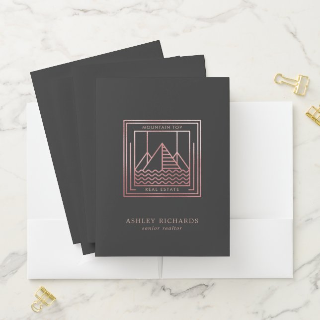 Rose Gold Mountain Logo Personalized Pocket Folder (In Situ)