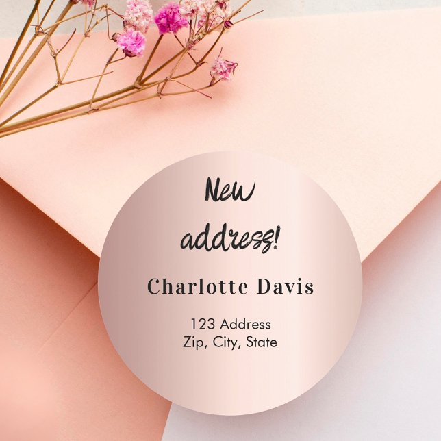 Rose gold moved new address classic round sticker (Creator Uploaded)