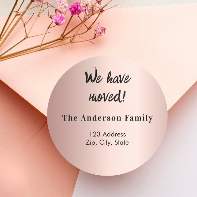 Rose gold moved new address classic round sticker (Creator Uploaded)