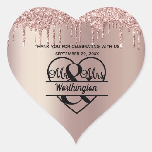 Rose Gold Mr and Mrs Heart Wedding Favors  Heart Sticker