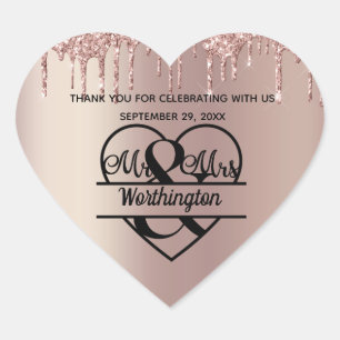 Rose Gold Mr. and Mrs. Heart Wedding Favors Heart Sticker