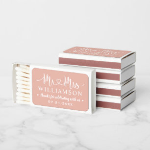 Rose Gold Mr and Mrs Wedding Monogram Matchboxes