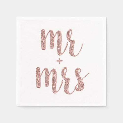 Rose gold Mr  Mrs cocktail napkins glitter Paper Napkins