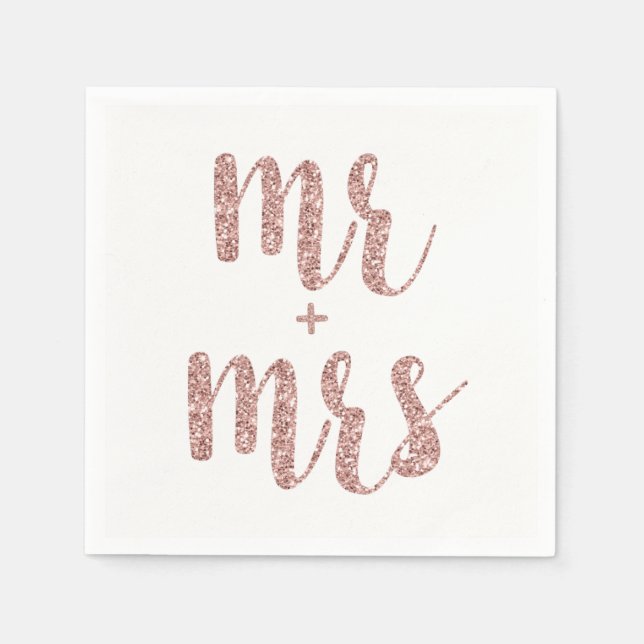 Rose gold Mr. & Mrs. cocktail napkins, glitter Paper Napkins (Front)