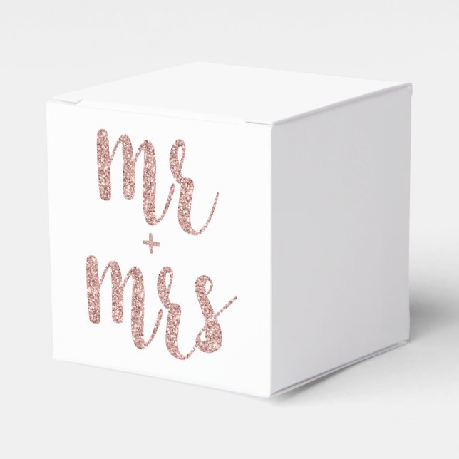 Rose gold Mr. & Mrs. favor boxes, glitter font Boxes (Front Side)