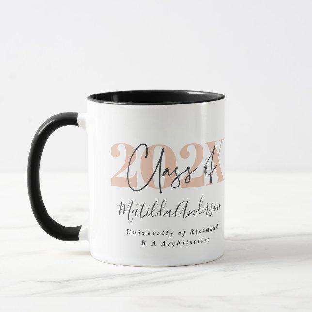 Rose gold multi photo graduation announcement mug (Left)