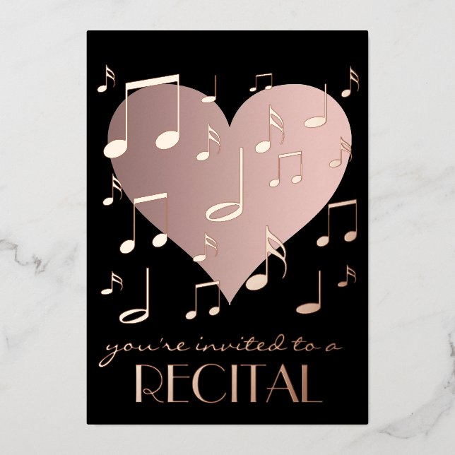 rose gold music notes recital foil invitation (Front)