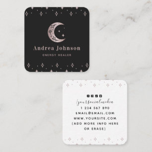 Rose Gold Mystic Moon Star Sparkles Modern Witch Square Business Card
