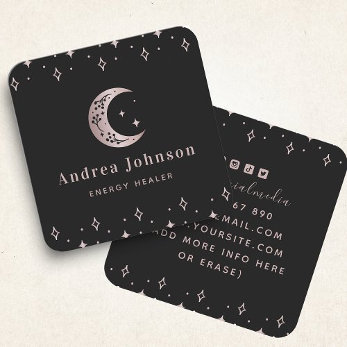 Rose Gold Mystic Moon  Star Sparkles Modern Witch Square Business Card
