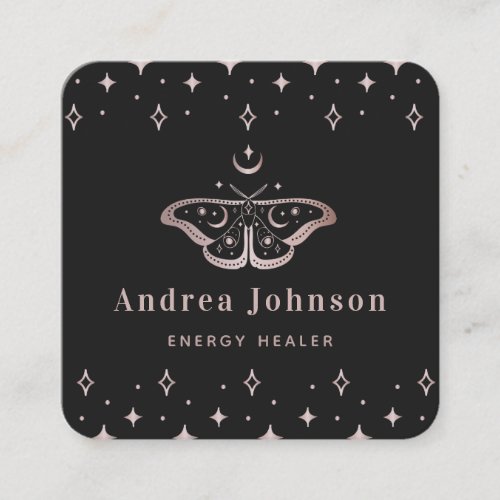 Rose Gold Mystic Moth Butterfly Celestial Moon Square Business Card