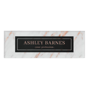 Rose Gold n Gray Marble Female Employee Staff Name Name Tag