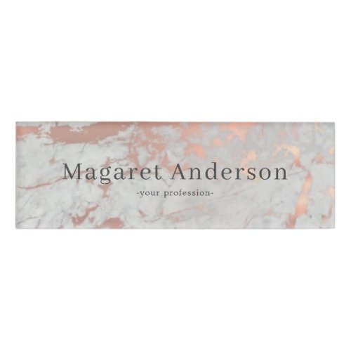 Rose Gold n Gray Marble Female Employee Staff Name Tag