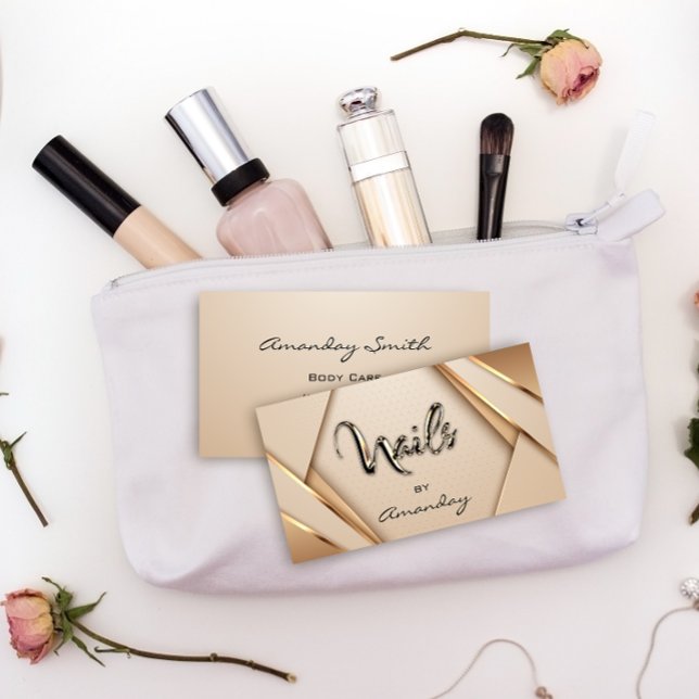 Rose Gold Nail Artist Script Geometric Logo Modern Business Card (Rose Gold Nail Artist Script Geometric Logo Modern Business Card)