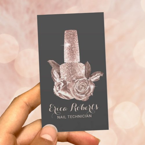 Rose Gold Nail Polish Bottle  Flowers Manicurist Business Card