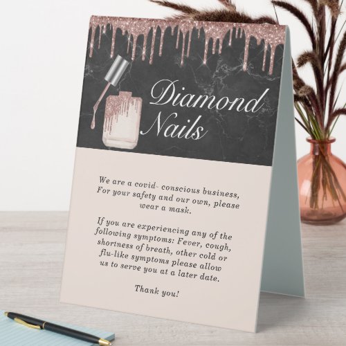 Rose Gold Nail Salon Covid Conscious Safety Table Tent Sign
