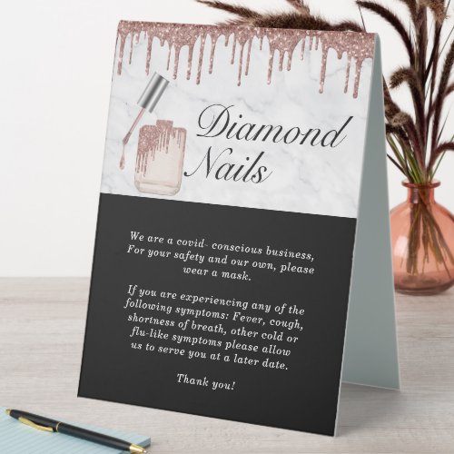 Rose Gold Nail Salon Covid Conscious Safety Table Tent Sign