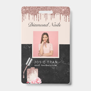 Rose Gold Nail Salon Employee Photo ID Badge