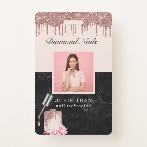 Rose Gold Nail Salon Employee Photo ID Badge