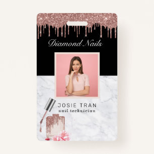 Rose Gold Nail Salon Employee Photo ID Badge