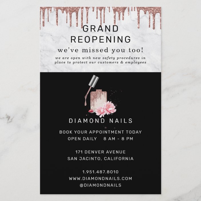 Rose Gold Nail Salon Grand Reopening Covid Safety Flyer