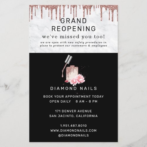 Rose Gold Nail Salon Grand Reopening Covid Safety Flyer