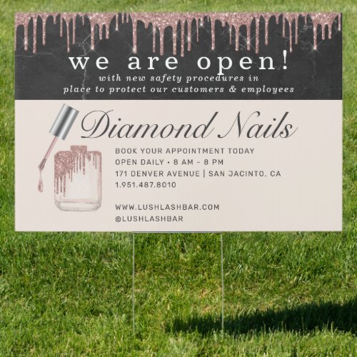 Rose Gold Nail Salon Grand Reopening Covid Safety Sign