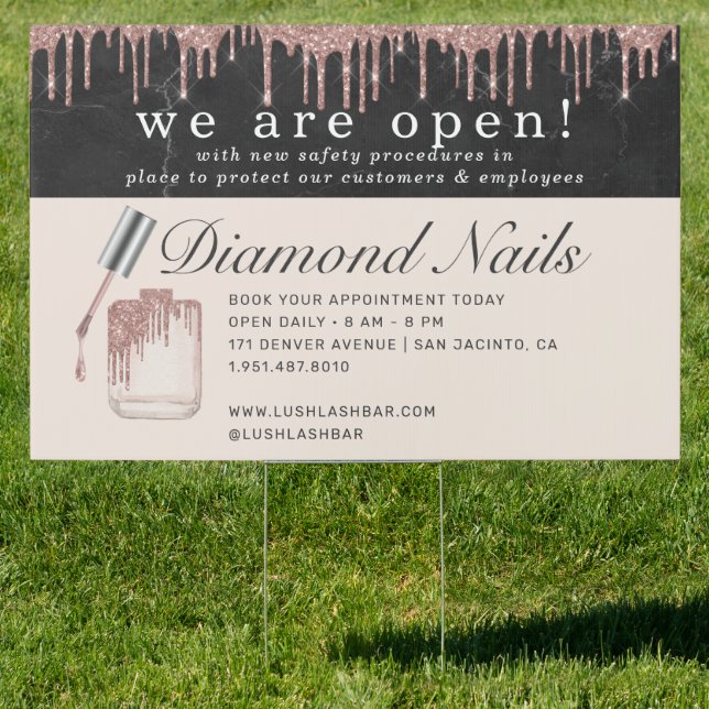 Rose Gold Nail Salon Grand Reopening Covid Safety Sign (Insitu)