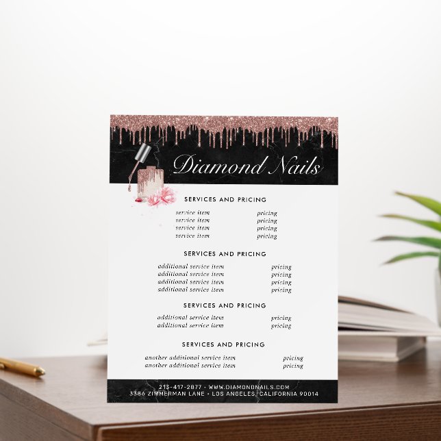 Rose Gold Nail Salon | Menu Price List Foam Board (In Situ (Office))