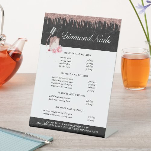 Rose Gold Nail Salon  Menu Price List Pedestal Sign