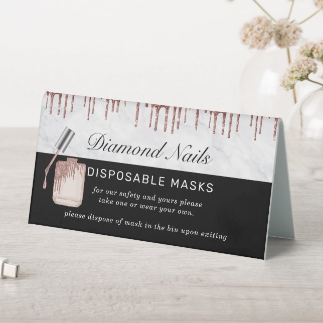 Rose Gold Nail Salon Wear a Mask Safety Table Tent (In SItu (Table))