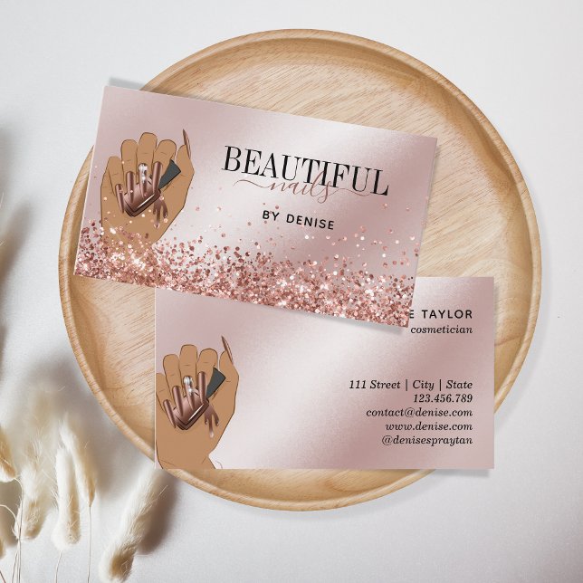 rose gold nail salon woman hand nails technician business card (Creator Uploaded)