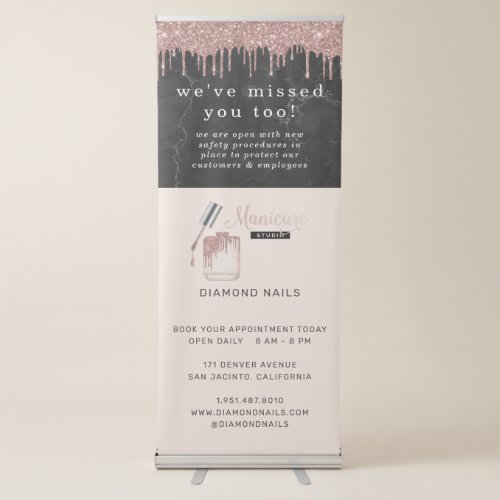 Rose Gold Nail Tech Covid Safety and Prevention Retractable Banner