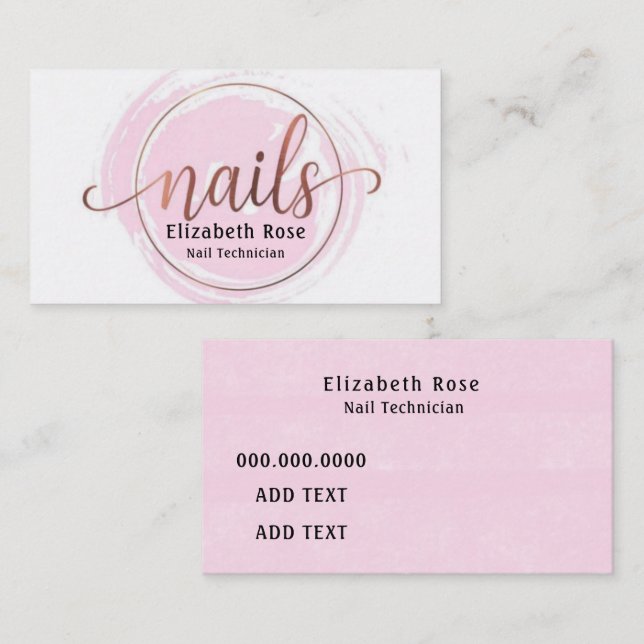 Rose Gold Nail Technician Business Card (Front/Back)