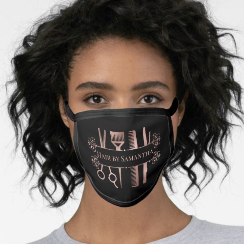 Rose Gold Name Custom Scissors Hair Stylist Salon Face Mask