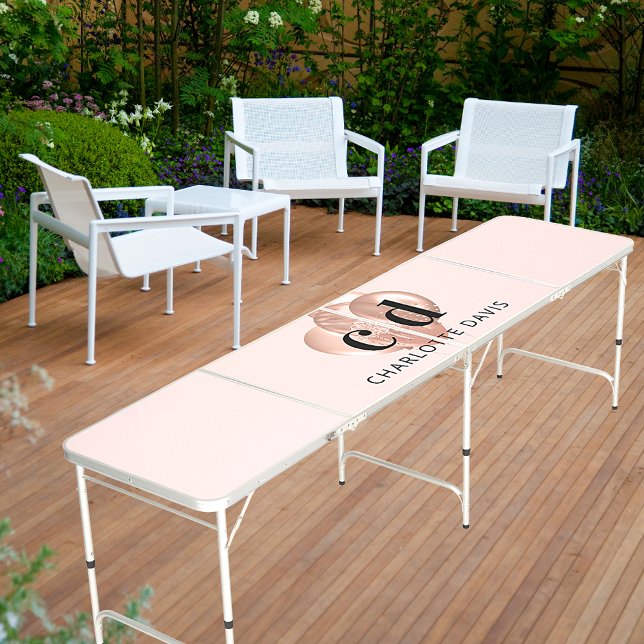Rose gold name monogram initials balloons beer pong table (Creator Uploaded)