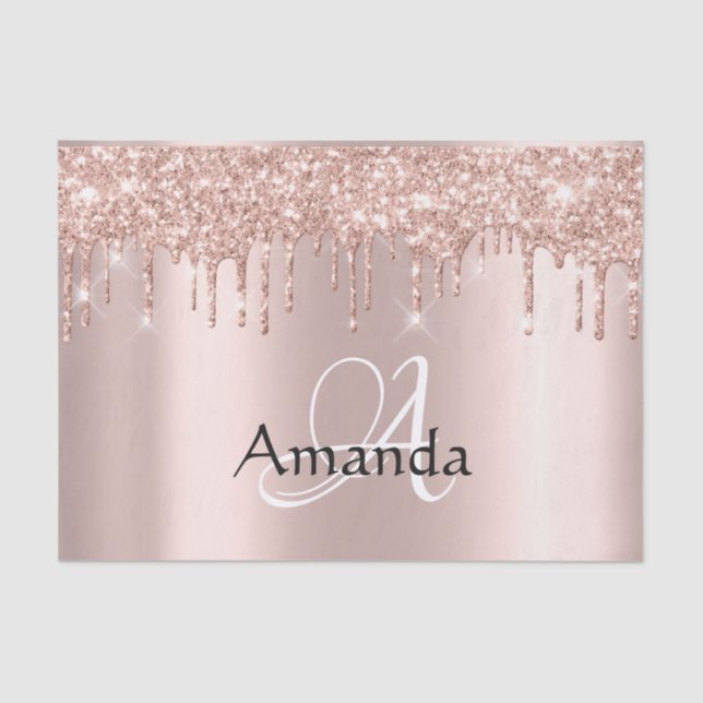 Rose Gold Name Monogram Spark Glitter Tissue Paper (Front)