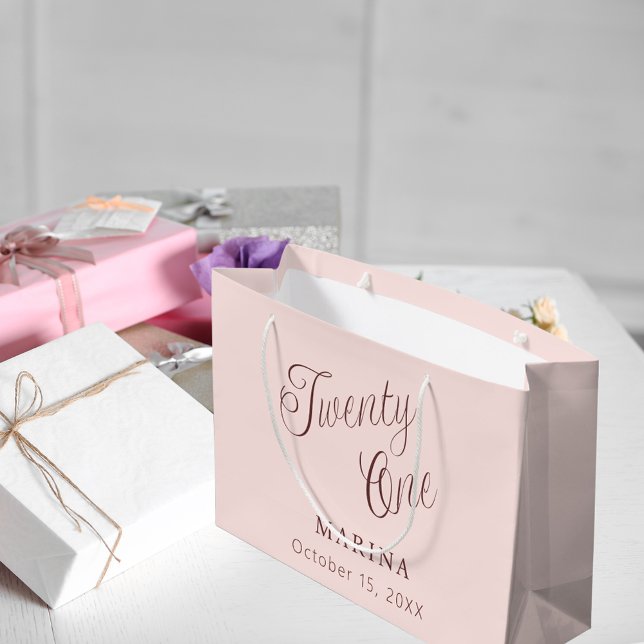 Rose gold name script 21st birthday large gift bag (Creator Uploaded)