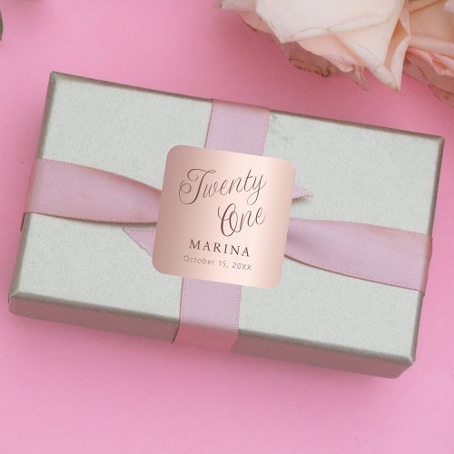 Rose gold name script 21st birthday square sticker