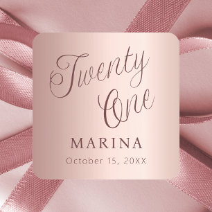 Rose gold name script 21st birthday square sticker